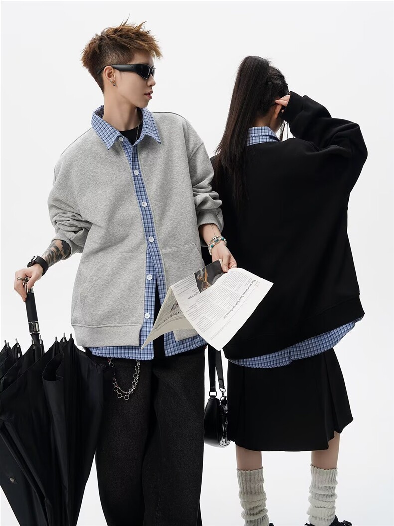 RL0687-P48网图重磅空气层开衫卫衣男宽松简约百搭上衣立领外套,女装短外套,电商C233