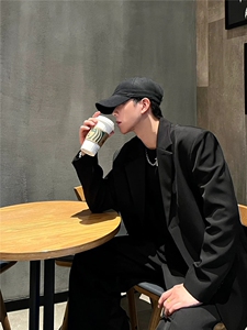 那不勒斯西服男英伦雅痞男装高级感美式垫肩黑色外套RF010-P75图片