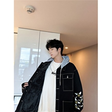 JK3028J-P95-限价138M-5XL羊羔绒加绒牛仔夹克外套连帽棉服大码，男装工装外套，星座116