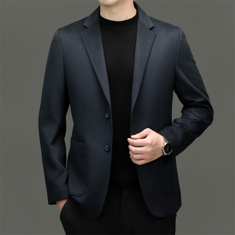 2025新款中年山羊绒西服外套男士休闲中青年绵羊毛西装上衣图片