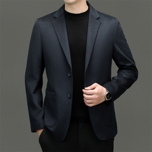 2025新款中年山羊绒西服外套男士休闲中青年绵羊毛西装上衣图片
