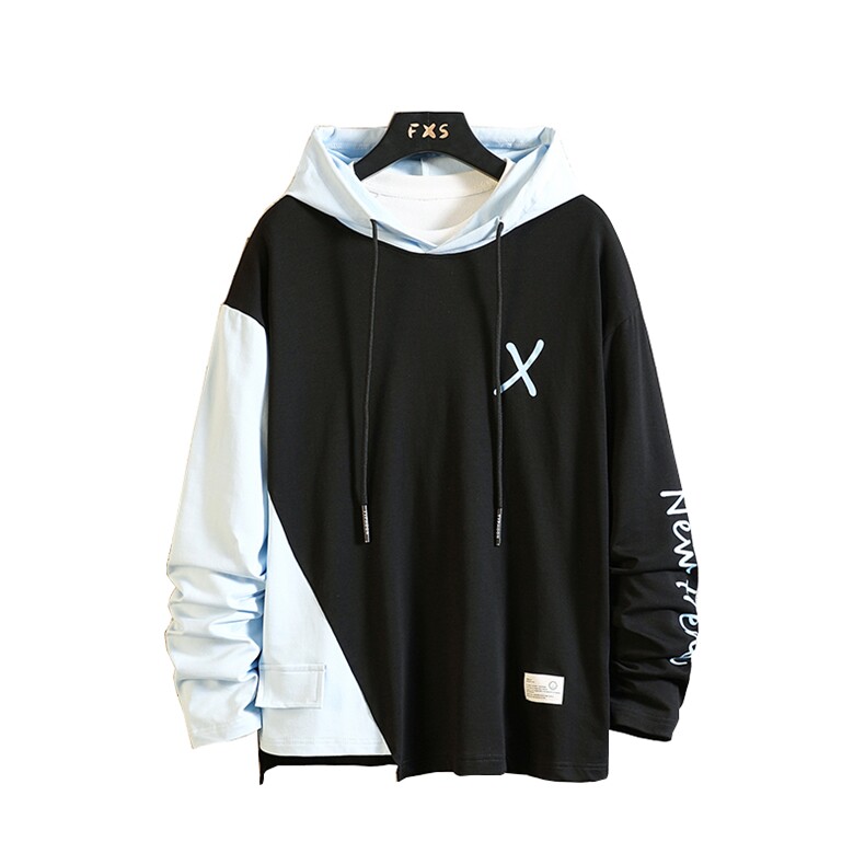 主推货足7XL~M2023春季新款连帽拼接撞色卫衣外套男大码胖子控78,男装卫衣,钱塘717(原712)