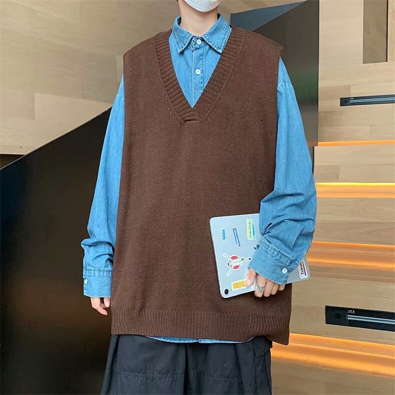 学院风V领毛衣男宽松休闲针织背心韩版潮流ins秋装马甲M127-P30,男装背心/马甲,星座512-2