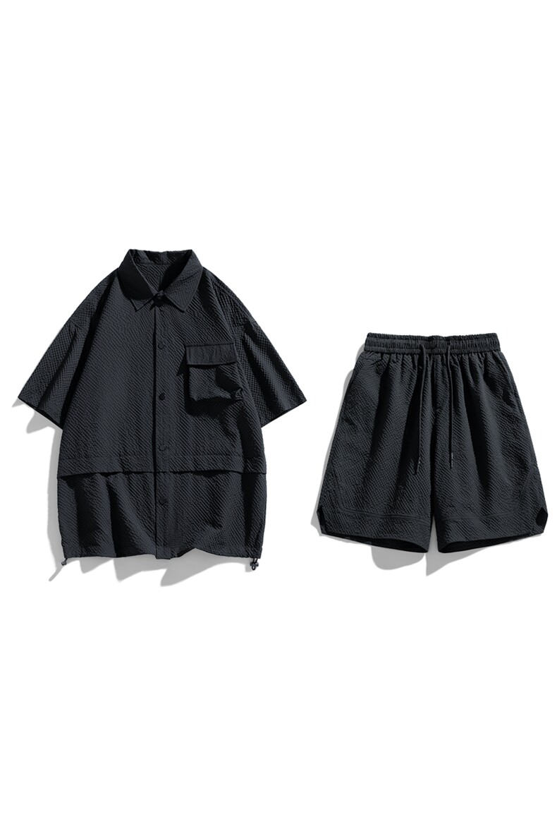 夏季套装男高品潮牌五分袖衬衫大码短裤两件套DSA157-1-C73-P80,男装衬衫,电商A157-1
