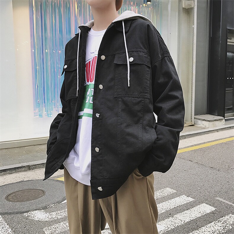 秋季新款港风潮流拼接连帽外套宽松夹克男士上衣  DS167T图片