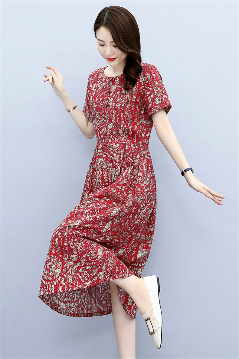 复古减龄碎花连衣裙女装2026年新款夏季气质收腰棉麻显瘦亚麻裙子,女装连衣裙,倪叶myz
