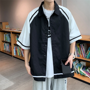 2023夏季新款t恤短袖男宽松潮流港风衬衫半袖时尚百搭cs3506-p45图片