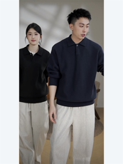 抖音一浩同款纯色毛衣翻领一粒扣针织衫套头打底衫1446-P75，男装T恤，星座1012-1