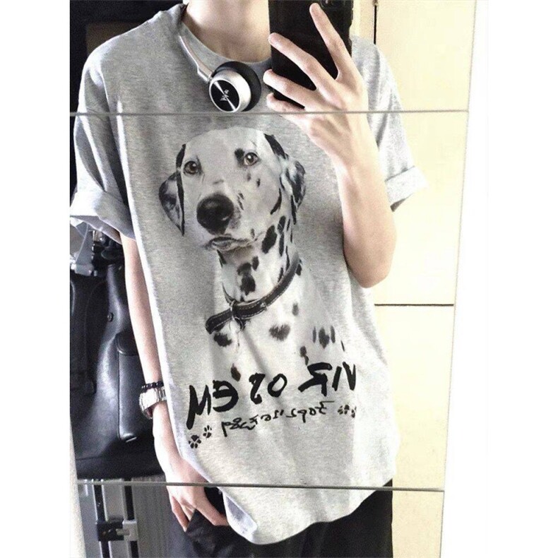T0688-P25灰白色高级感斑点狗卡通纯棉短袖情侣宽松大版,男装T恤,星座617A-2