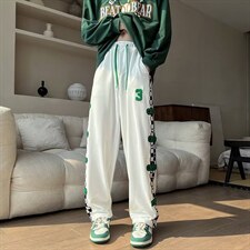 218-1-P43-X365秋款时尚潮流侧边刺绣宽松阔腿裤，男装休闲裤，四季星座218-1
