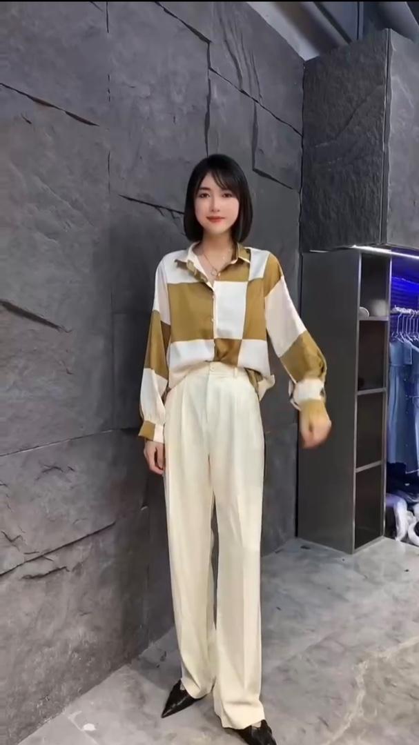 2022秋季新款韩版百搭设计感气质菱格衬衫,女装衬衫,L·H·X