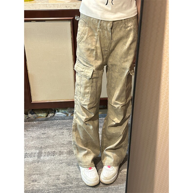 【有货的】杏色扎染工装裤男女美式复古大口袋裤子G810LL-特P58,男装工装外套,星座1007（原301D）