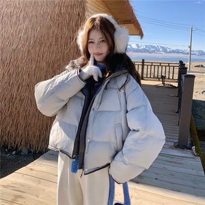 韩版学院风减龄加厚羽绒服女2025年冬季新款连帽保暖白鸭绒面包服图片