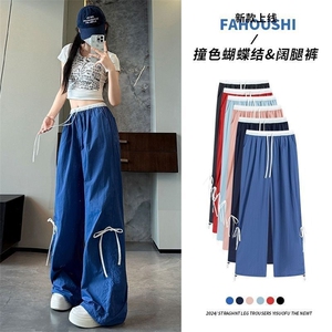 80-300斤复古设计感蝴蝶结系带白色裤子女薄款宽松休闲卫裤图片