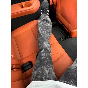 水墨扎染迷彩牛仔裤男款美式高街vibe弯刀裤子修身直筒微喇脏脏裤图片