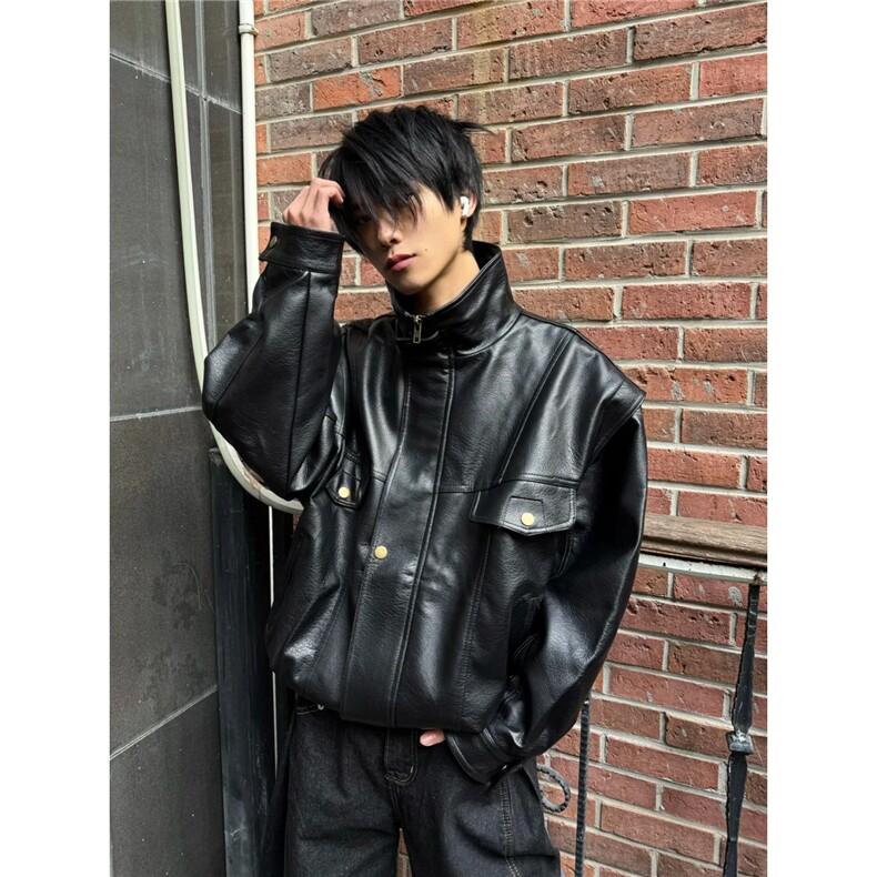 夹棉款美式高级感机车皮衣夹克男女外套款潮牌PU皮飞行服JK3345,男装夹克,星座516A