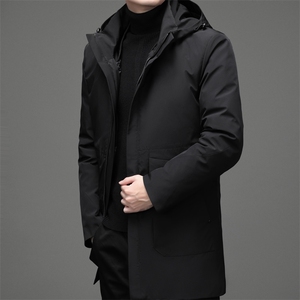 男士中长款连帽羽绒服冬季新款加厚保暖上衣商务休闲男装中年外套图片