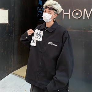 外套男美式ins高街痞帅上衣秋冬季宽松潮牌情侣夹克图片