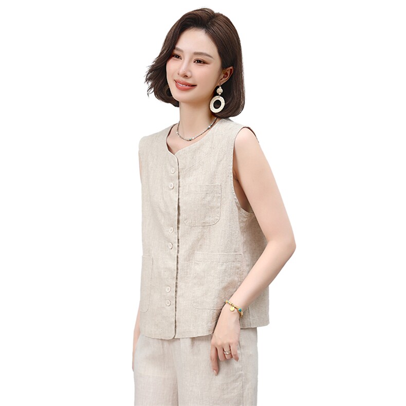 2025年夏季亚麻开衫上衣,女装T恤,小林双子