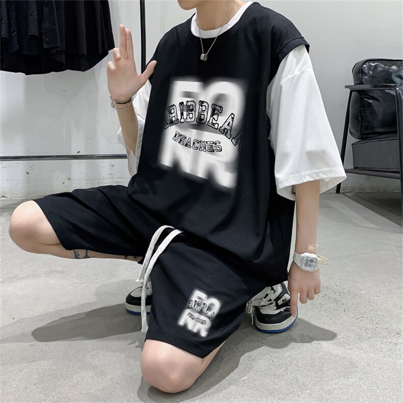华夫格套装潮流休闲短袖短裤两件套FTZ3062-P55控78图片