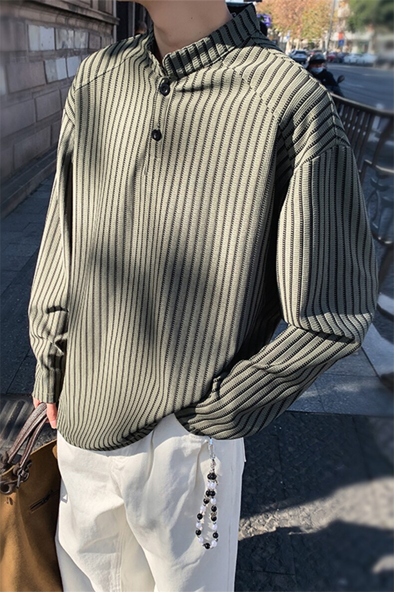 潮流宽松亨利领卫衣美式复古长袖T恤A161-MT-2604-P42,男装T恤,电商A161