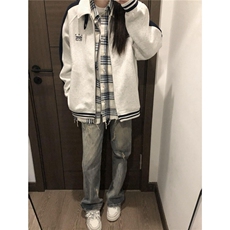 林弯弯美式条纹拼接运动开衫男女春季立领撞色插肩袖情侣夹克外套，男装夹克，星座506A