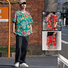 TZ203夏新款男士T恤短裤套装东北大花大码红色蓝色青年运动套装，男装休闲套装，星座115A(原星座507）