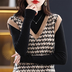 时尚气质V领无袖毛衣女衫显瘦百搭针织背心外套，女装马甲，琳华羊绒