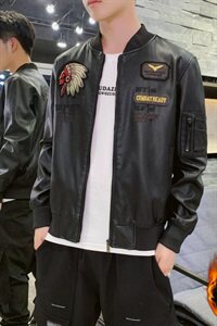 挂拍1035-P110冬季新款加绒加厚皮衣男装休闲皮夹克男士大码修身图片