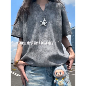 XZ809A/SSS05/P35/控48   扎染冰丝V领T恤图片