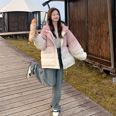 韩系渐变色连帽羽绒棉服女秋冬2025新款时髦减龄棉衣爆款绝美棉袄，女装棉衣/棉服，2B187
