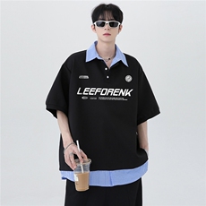 日系学生POLO衫夏季新款假两件五分袖街头拼接短袖T恤T315-P48，男装Polo衫，电商C307