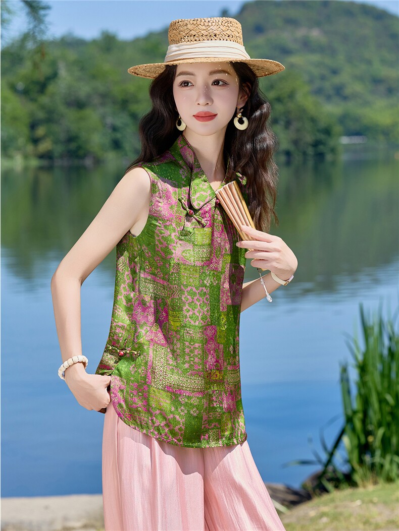 重工艺套装2026年夏季新款女装时尚气质复古盘扣无袖上衣套装裤,女装套装/套裙,众宇琦