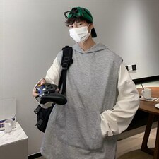 日系开衩侧排扣带帽卫衣马甲男春秋套头宽松慵懒风上衣W5531-P32，男装卫衣，星座512-2