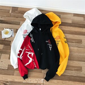 703-W193 秋冬加绒卫衣拼色印花套头卫衣图片