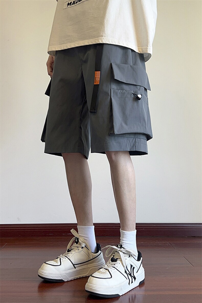 黑色工装短裤男夏季薄款2025美式机能中裤潮牌户外大码宽松五分裤,男装休闲裤,电商A001