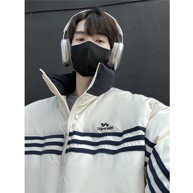 冬装新品 美式条纹织带棉服 刺绣logo棉衣休闲外套男 G1100 P118图片