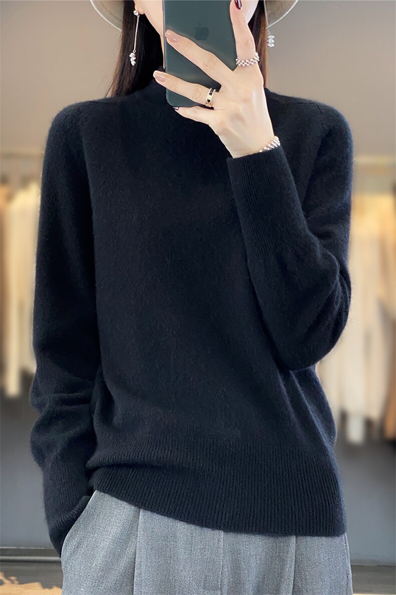 秋季长袖套头时尚修身显瘦内搭羊毛针织衫,女装羊毛衫,绒汀羊绒