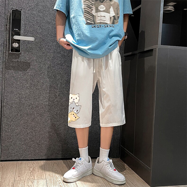 QK72164-P25冰丝七分裤男大码速干短裤男五分裤港风,男装休闲裤,电商A040