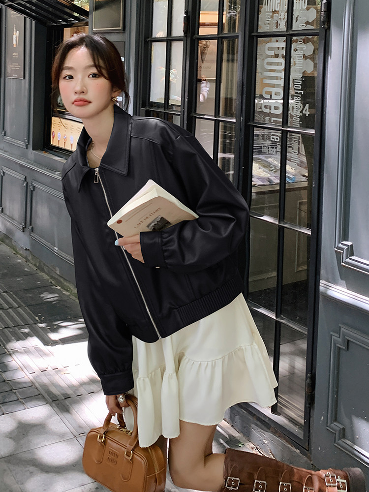 新款休闲复古皮衣外套显瘦百搭时尚单品,女装皮衣,帛锦泉