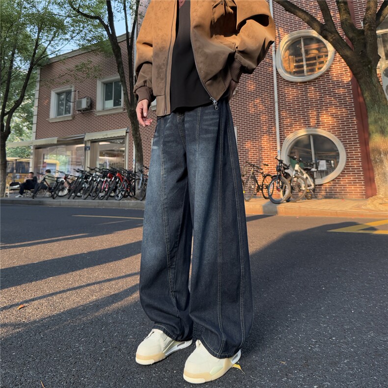 A429-NK7128特批50蓝灰色弯刀结构阔腿牛仔裤棉60聚酯纤维40,男装牛仔裤,电商A429