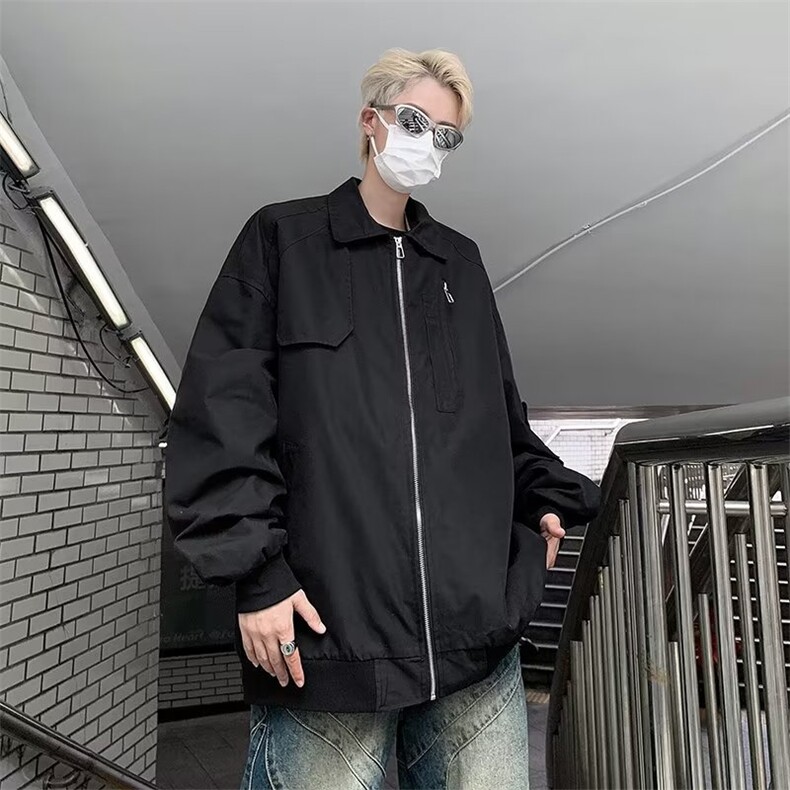 美式不规则夹克外套男秋冬款拉链装饰袢宽松港风潮炸街JK752/P68,男装夹克,星座506