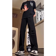 夏季冰丝裤小众褶皱设计感直筒休闲长裤A061-W9822-特P25控49，男装休闲裤，电商A061