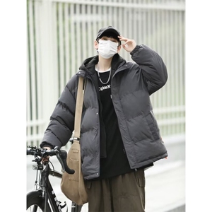 假两件连帽棉服外套男宽松加厚保暖棉衣大码冬装潮纯色面包棉袄子