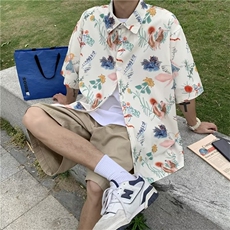 日系五分袖春夏季新款衬衫潮流慵懒男方领宽松型衬衫C757P33，男装衬衫，星座1116-2