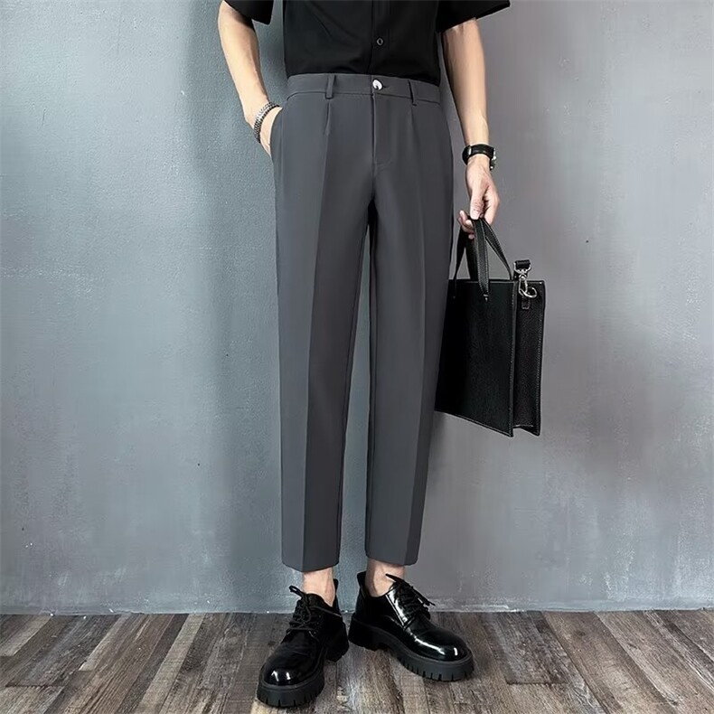 男九分修身直筒休闲裤冰丝男士高级垂感黑色西装裤子夏季K19，男装休闲裤，星座1116A-2（原606A-1）