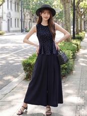 时尚无裙圆领小清新碎花小衫阔腿裤两件套气质优雅套装女，女装套装/套裙，水衣源