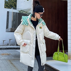 现货2022年冬季新款中长款连帽韩版休闲时尚免洗白鸭绒羽绒服，女装羽绒服，火爆靓佳人