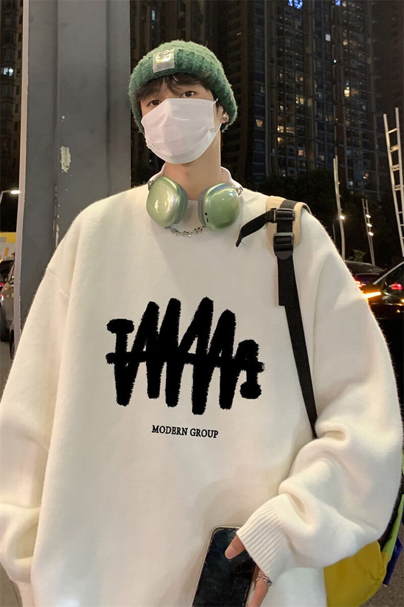 特批港风夜景个性线条印花宽松时尚圆领毛衣TPM6849P45控78,男装针织衫/毛衣,电商A247
