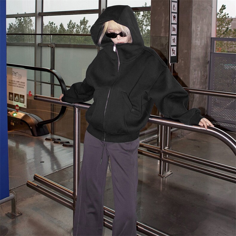 抖音得物高品质25秋冬美式高街宽松结构防风高领连帽卫衣外套W60，男装卫衣，电商A486